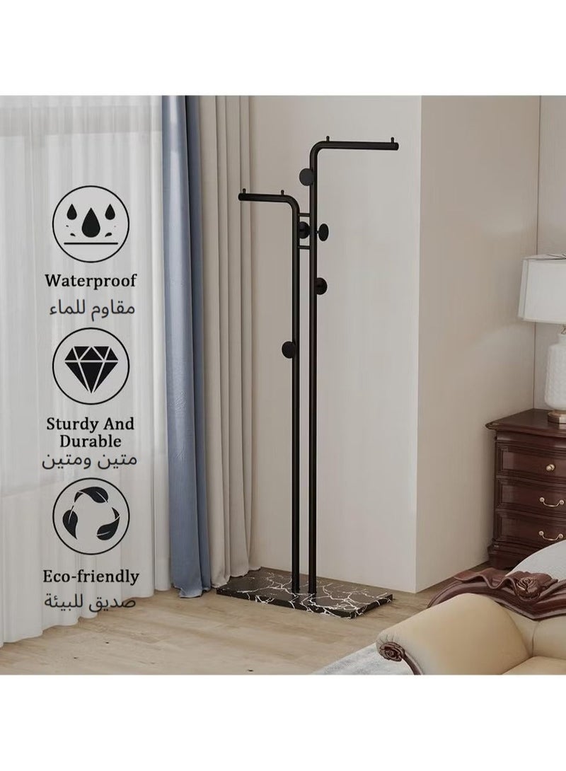 اكسيسن حامل معاطف معدني عصري، حامل معاطف بقضيب مزدوج مع قاعدة متينة من الألواح الصخرية وموفر للمساحة ومناسب لغرفة النوم وغرفة المعيشة والمدخل - Image 4